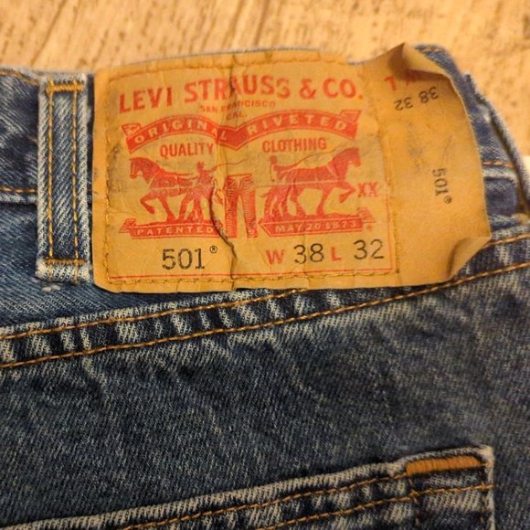 NWD Levi 501 Mens 38x32 Navy Blue Jeans $79 Straight Regular Medium Wash - Picture 2 of 12
